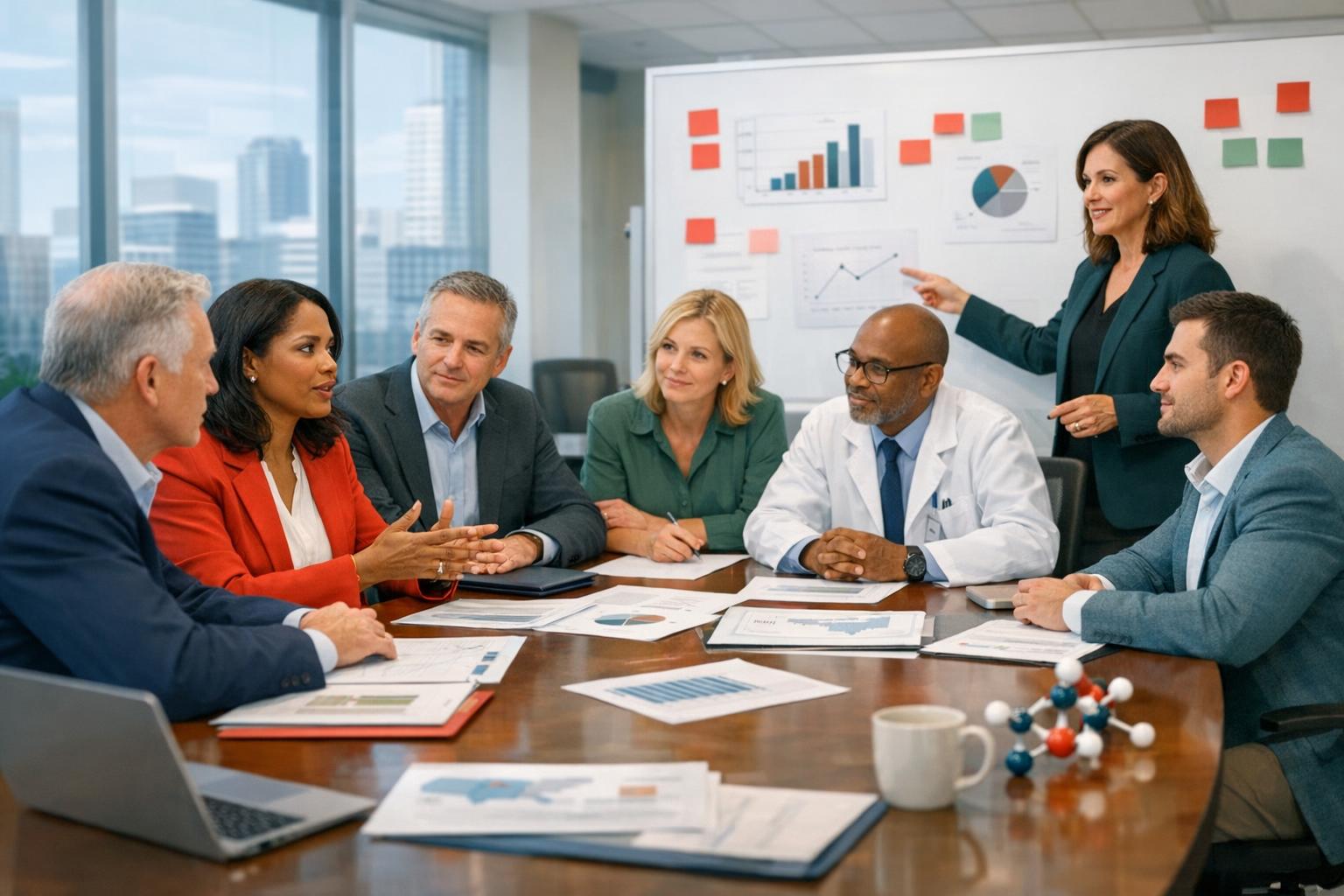 Healthcare transformation leaders reviewing PMO governance, interoperability priorities and cross-functional program plans